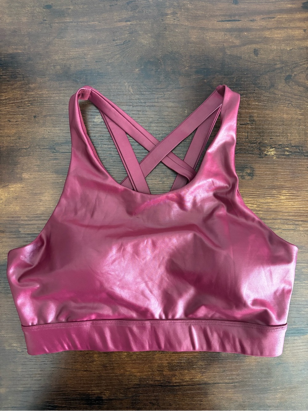 SAVVI Mirage Sports Bra Pink Strappy Open Back Athletic Workout Top Women’s L